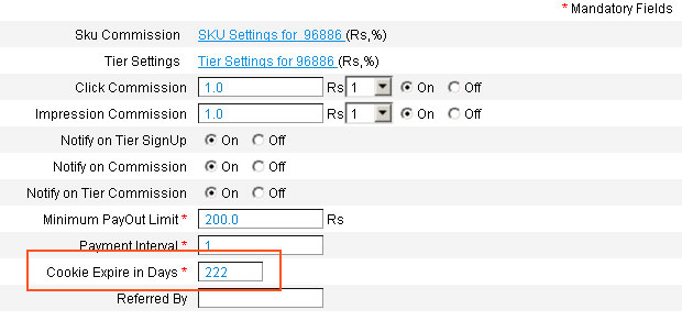 Cookie-Expire days for individual affiliate