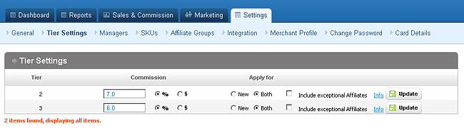 Tier Commission Settings